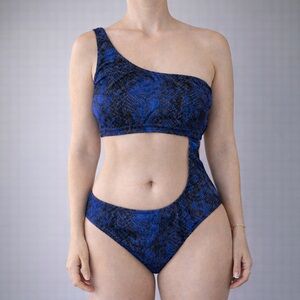 Les Junettes Blue Snakeskin Cutout One-Piece Swimsuit | Size L | Made in USA
